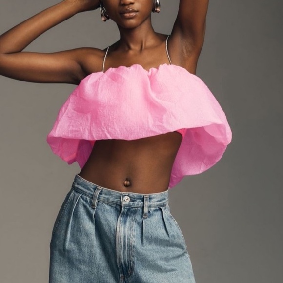 Maeve Tops - NWT Maeve Crop Top Bubble Tulle Rhinestone Straps Size Small Hot Pink